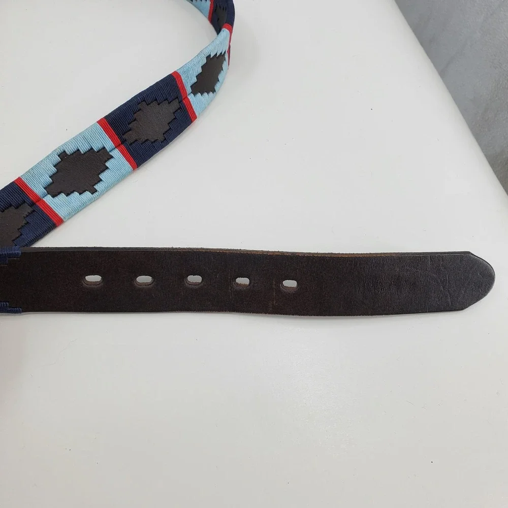 Pioneros Leather Polo Belt Pampa Diamond Blue Navy Red Size 110 Western Aztec